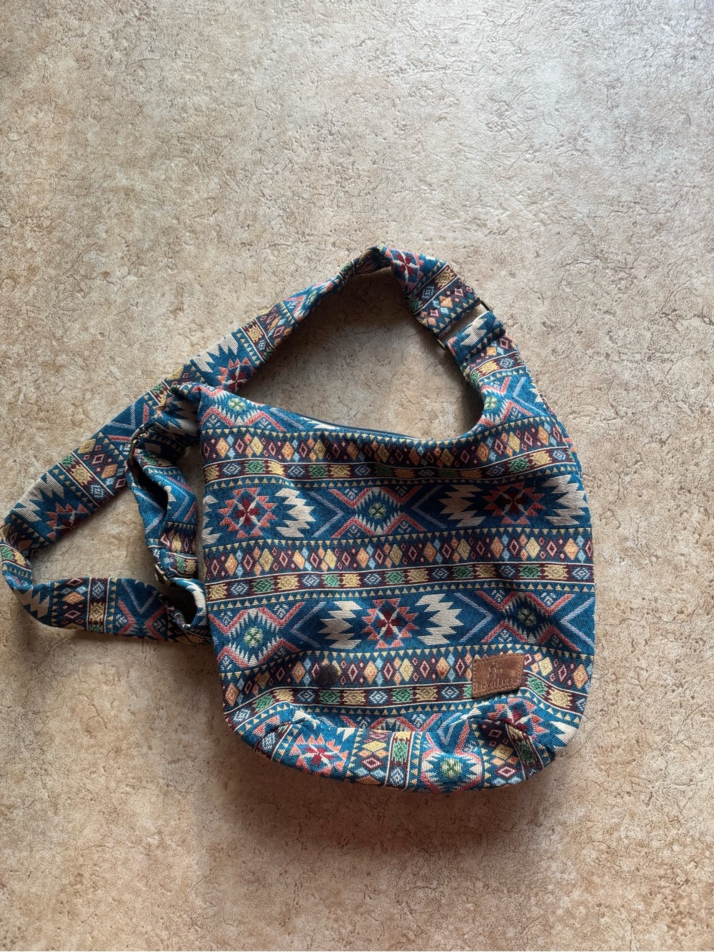 Boho Aztec Pattern Crossbody Bag in Blue and Cream - Picture 2 of 9